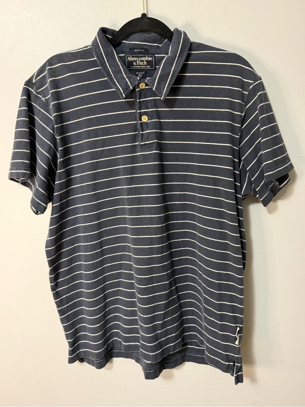 Vintage Abercrombie & Fitch Muscle Fit Polo Shirt Men’s Large Navy White Striped